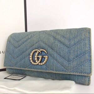 Gucci Marmont Denim Wallet with Pearls